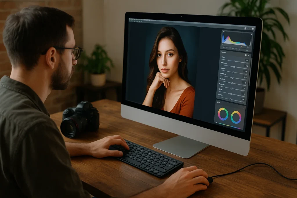 a photographer edits their photos on a computer