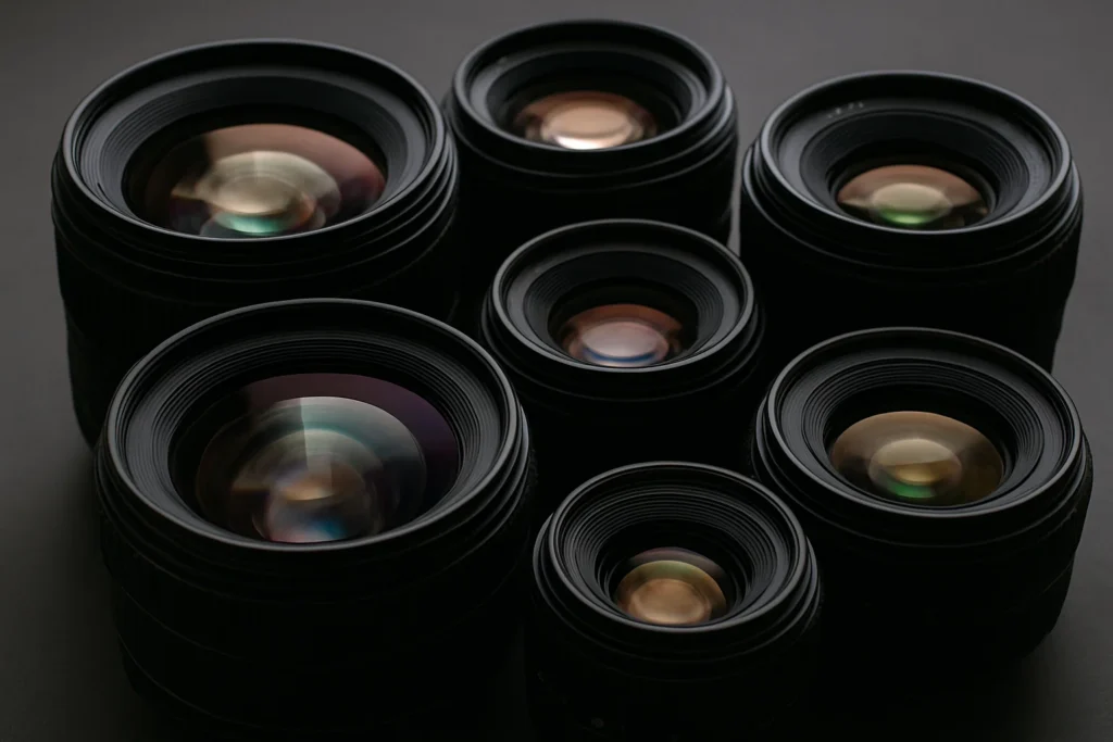 a group of digital camera lenses