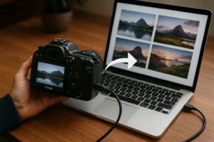 someone Transferring Photos from a Canon Camera to Computer