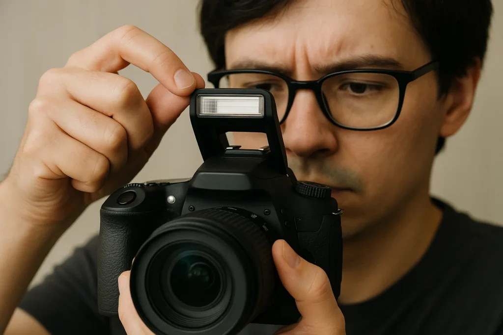 a photographer tries to turn off the flash on canon camera