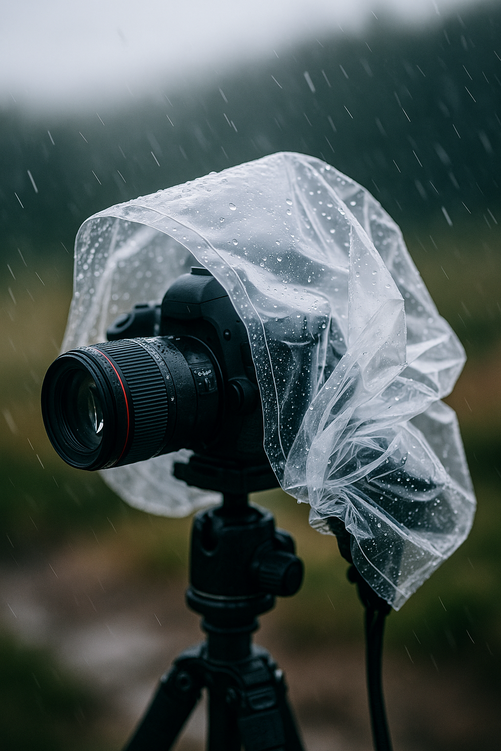 A Protective Cover on a camera in the rain 