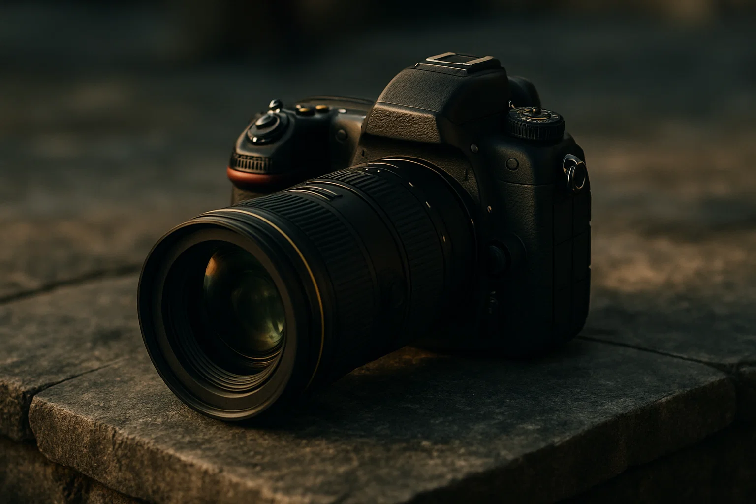 a high range camera on a stone table 