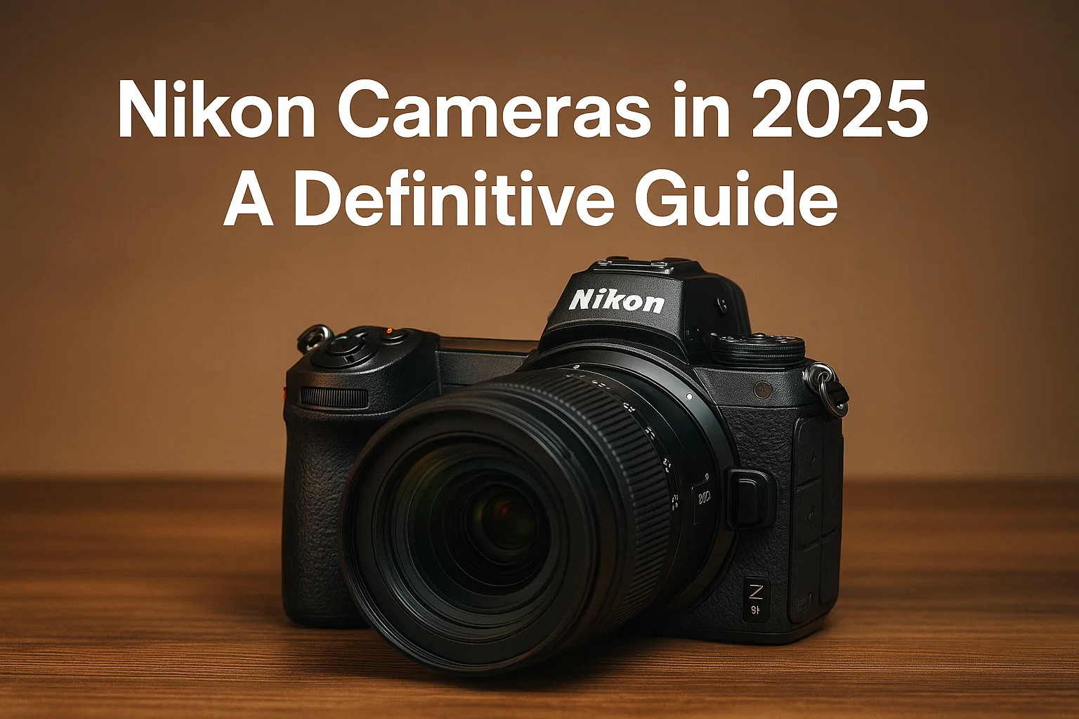 hero image for a blog titled "Nikon Cameras in 2025: A Definitive Guide"