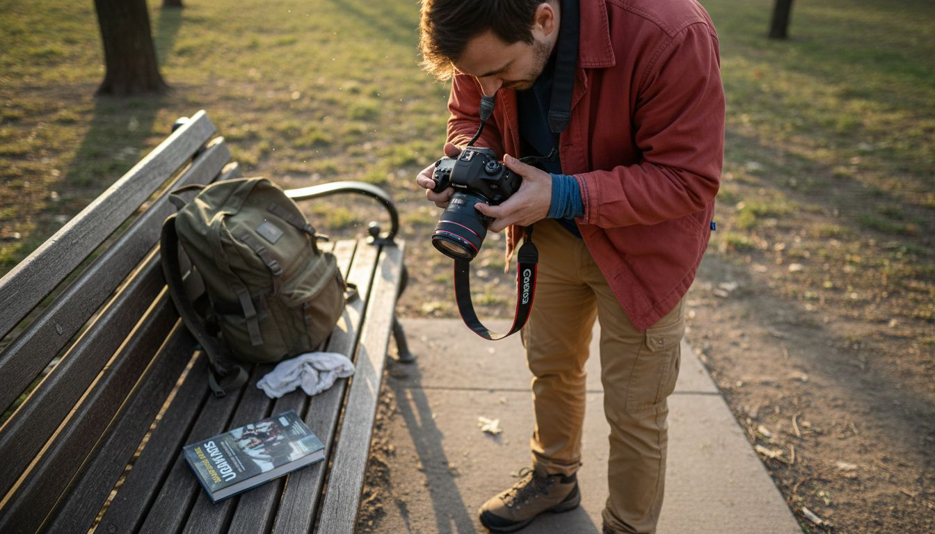 Photographer using crop sensor camera in park