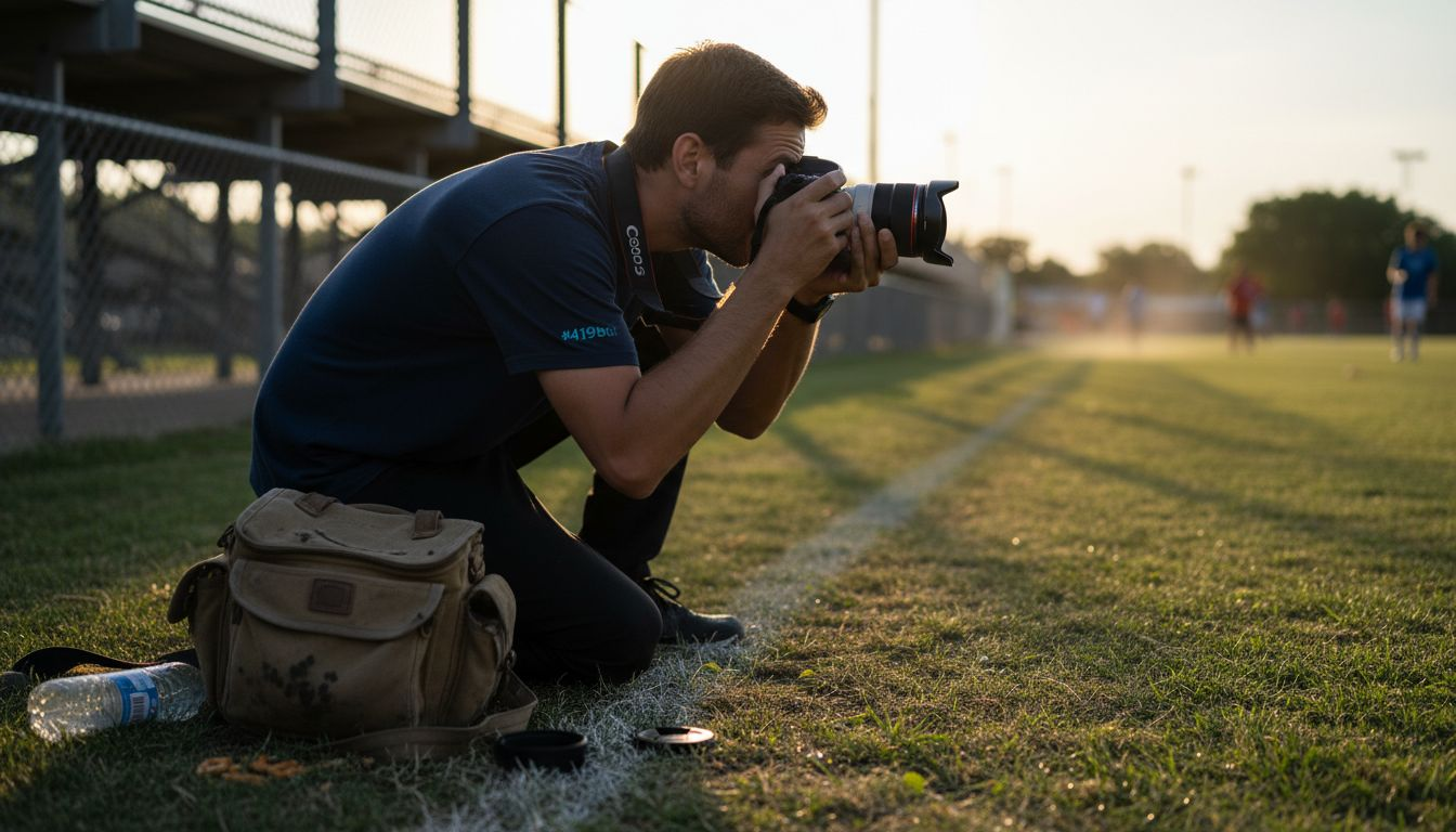 Photographer shooting soccer action from sidelines