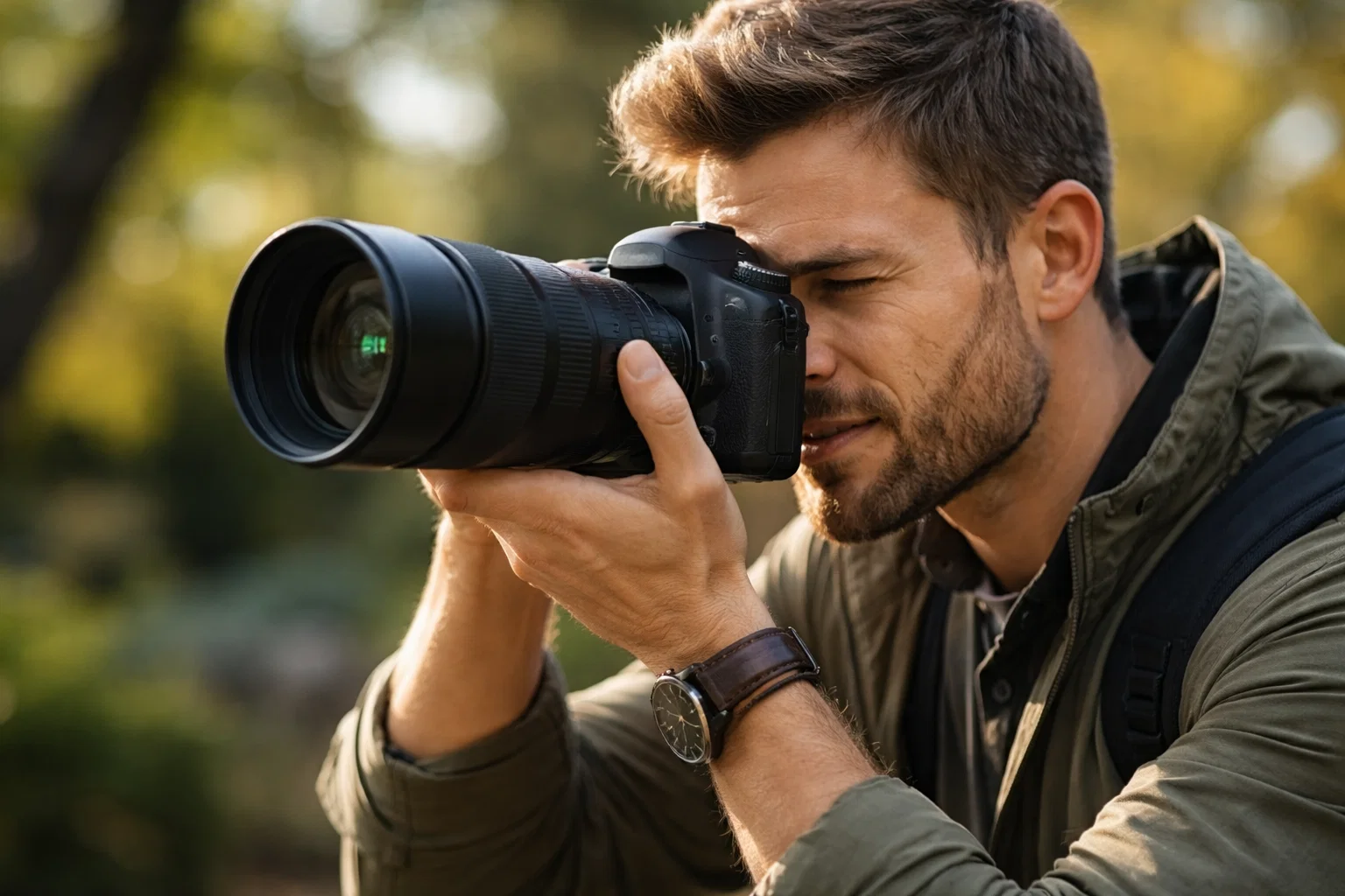 A REALSITIC IMAGE OF A PHOTOGRAPHER USING AUTO FOCUS showing how autofocus works