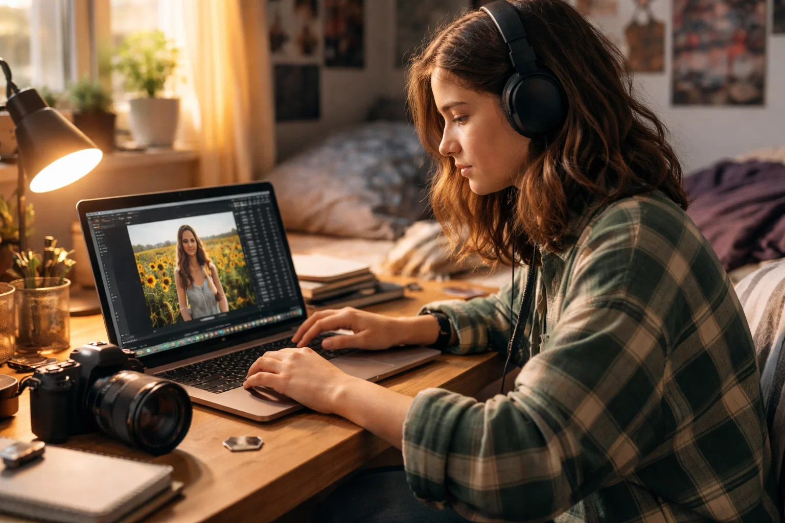 A teenager taking part in beginner photo editing