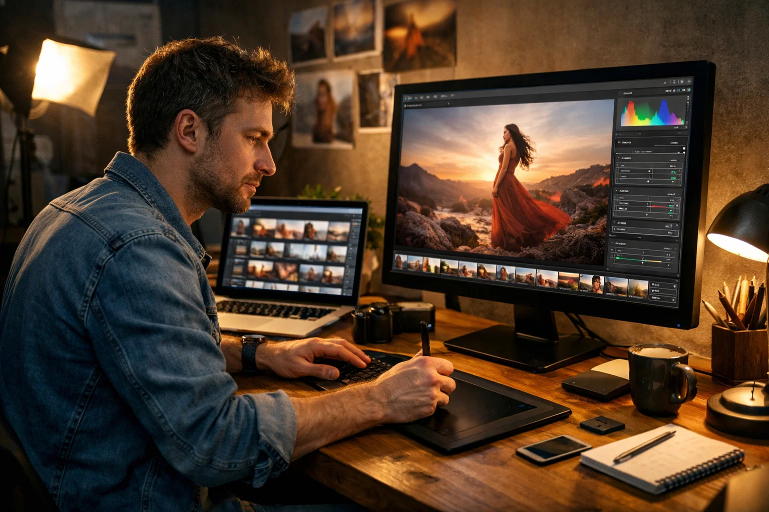 A photographer editing photos 