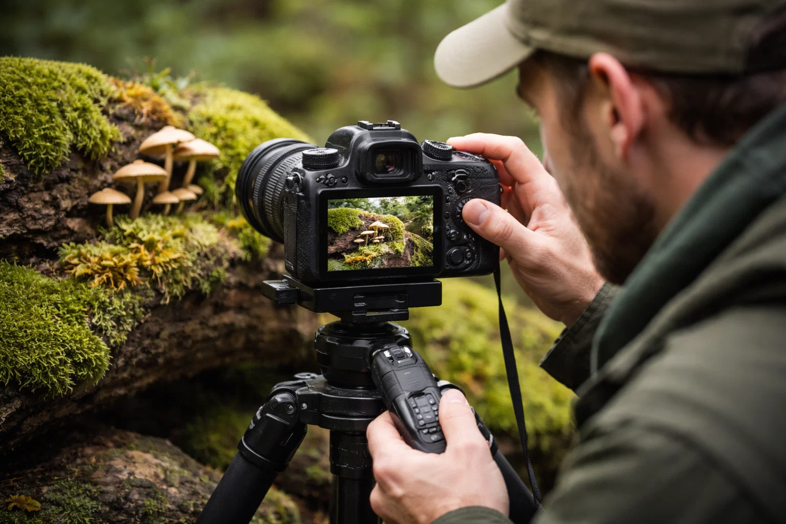 A photographer using focus stacking