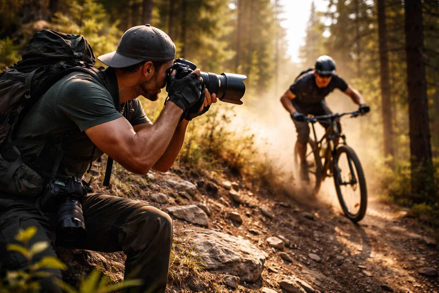 A photographer doing action photography 