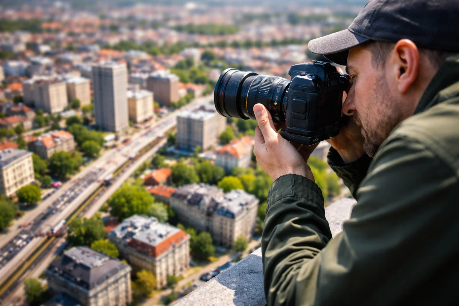 A photographer using tilt shift photography  
