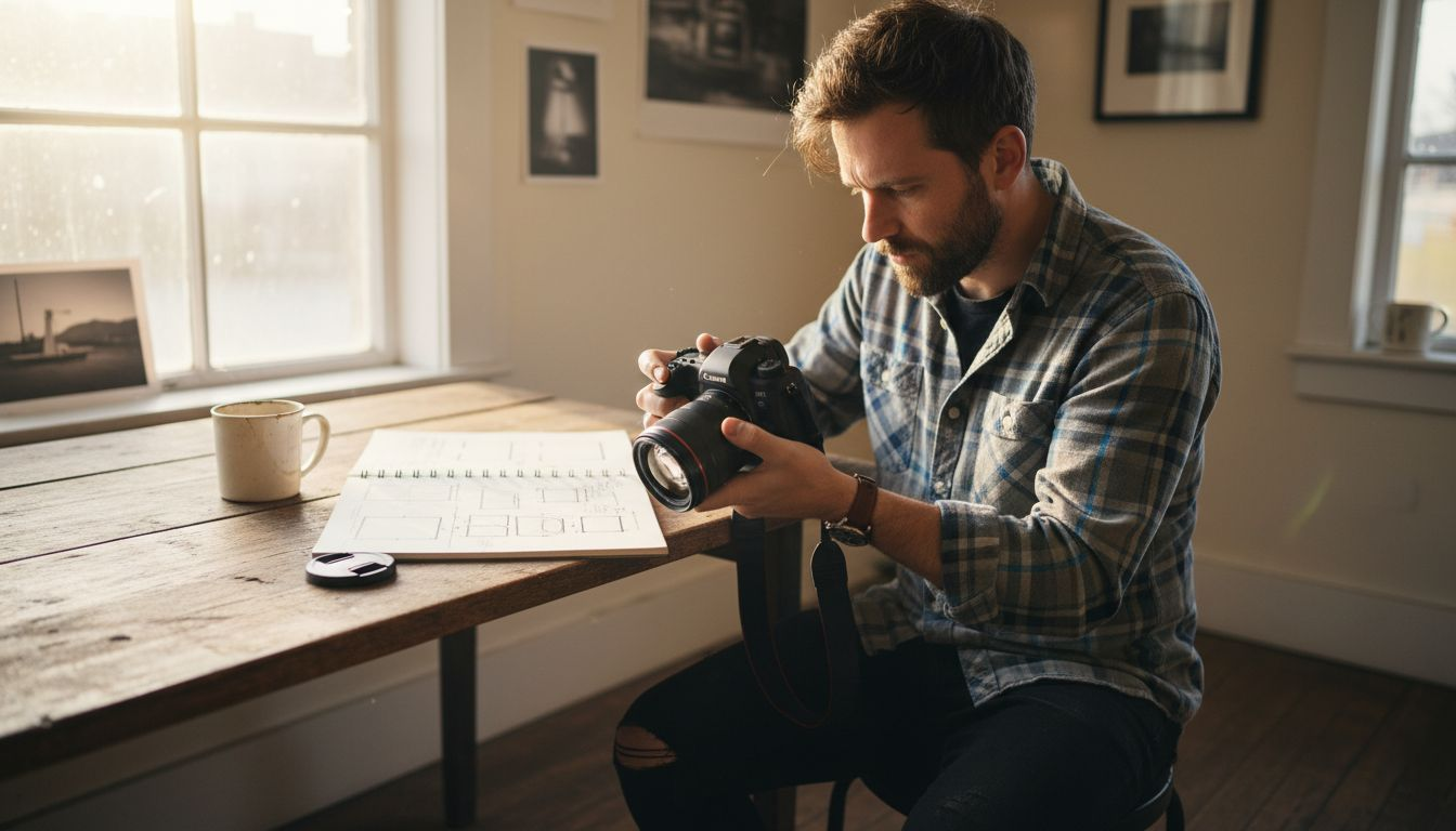 Photographer reviews images for aspect ratio