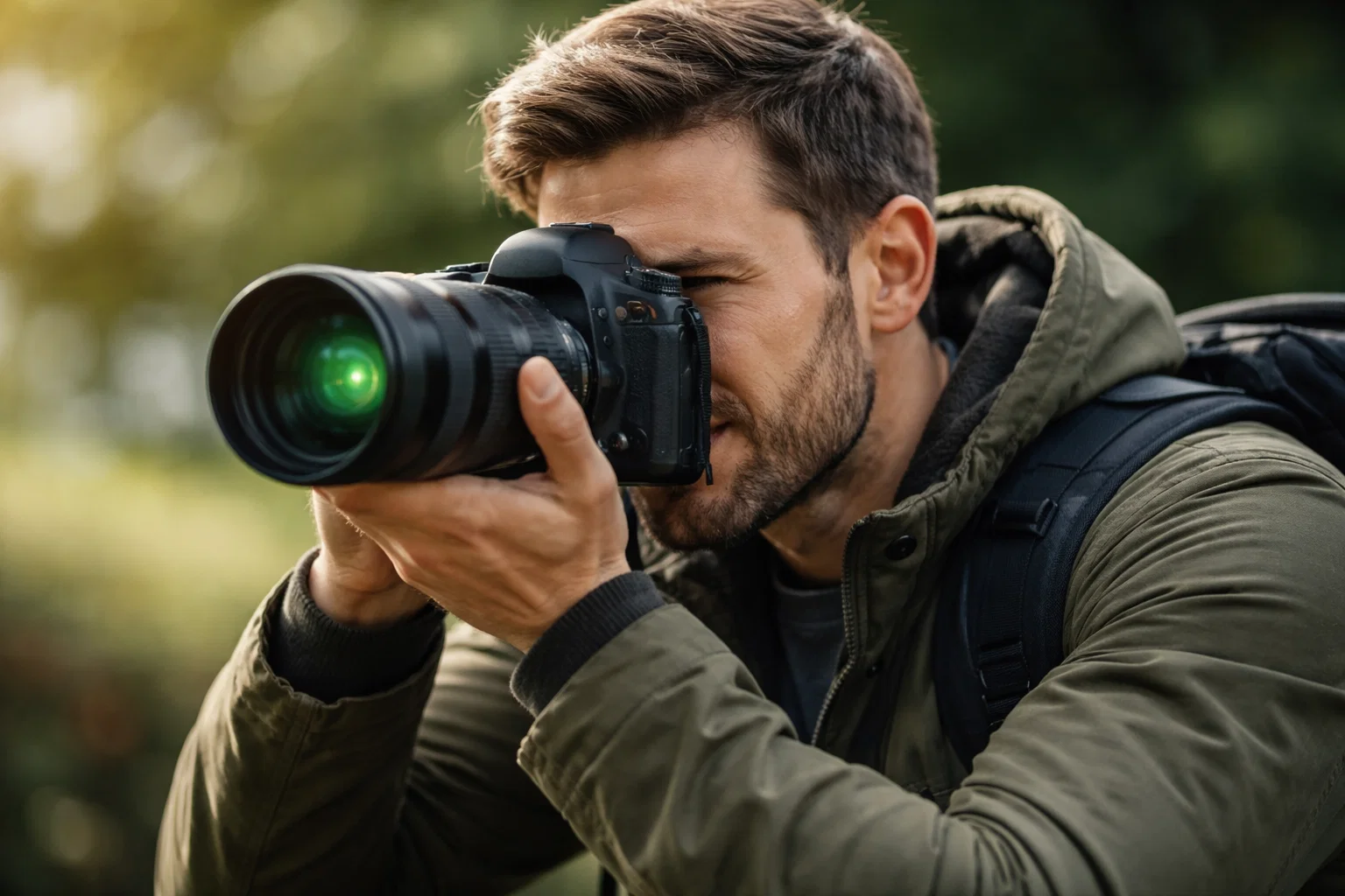 A photographer using autofocus 