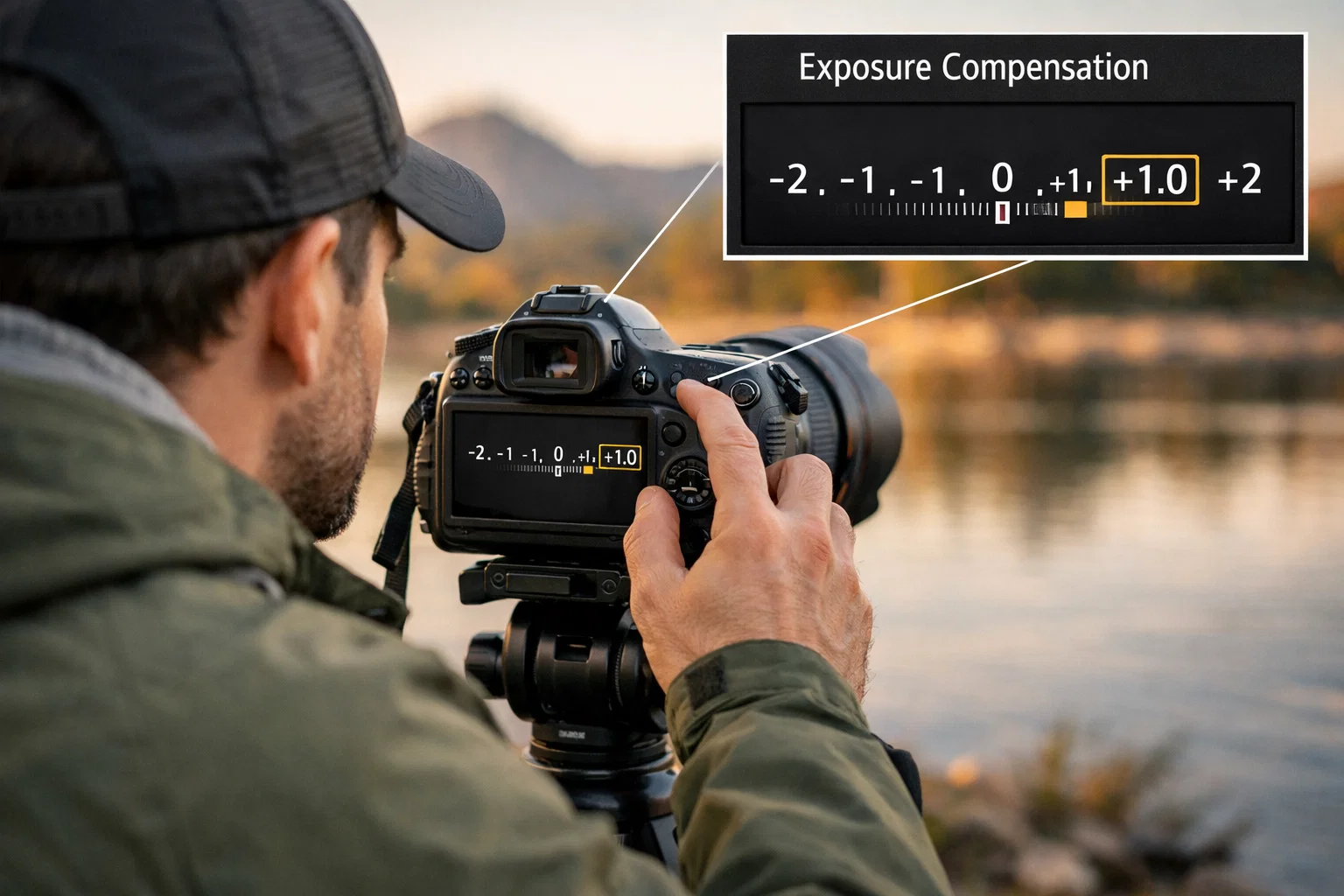 A photographer conducting exposure compensation 
