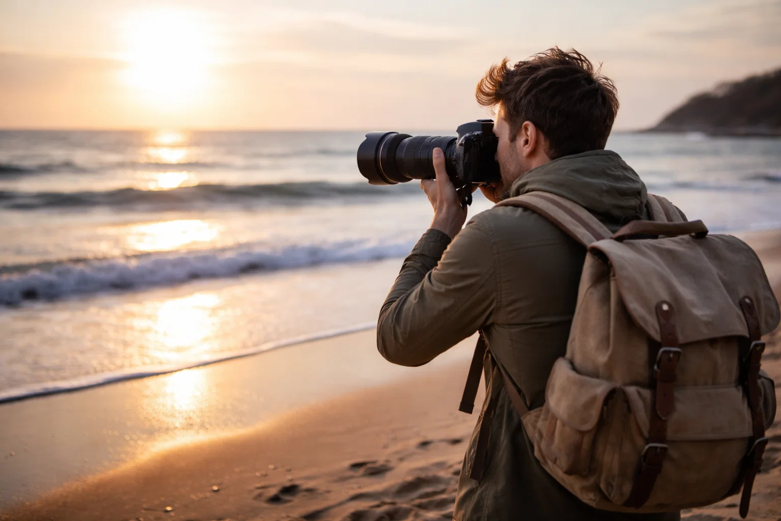 A photographer using the best camera under $200 by the beach