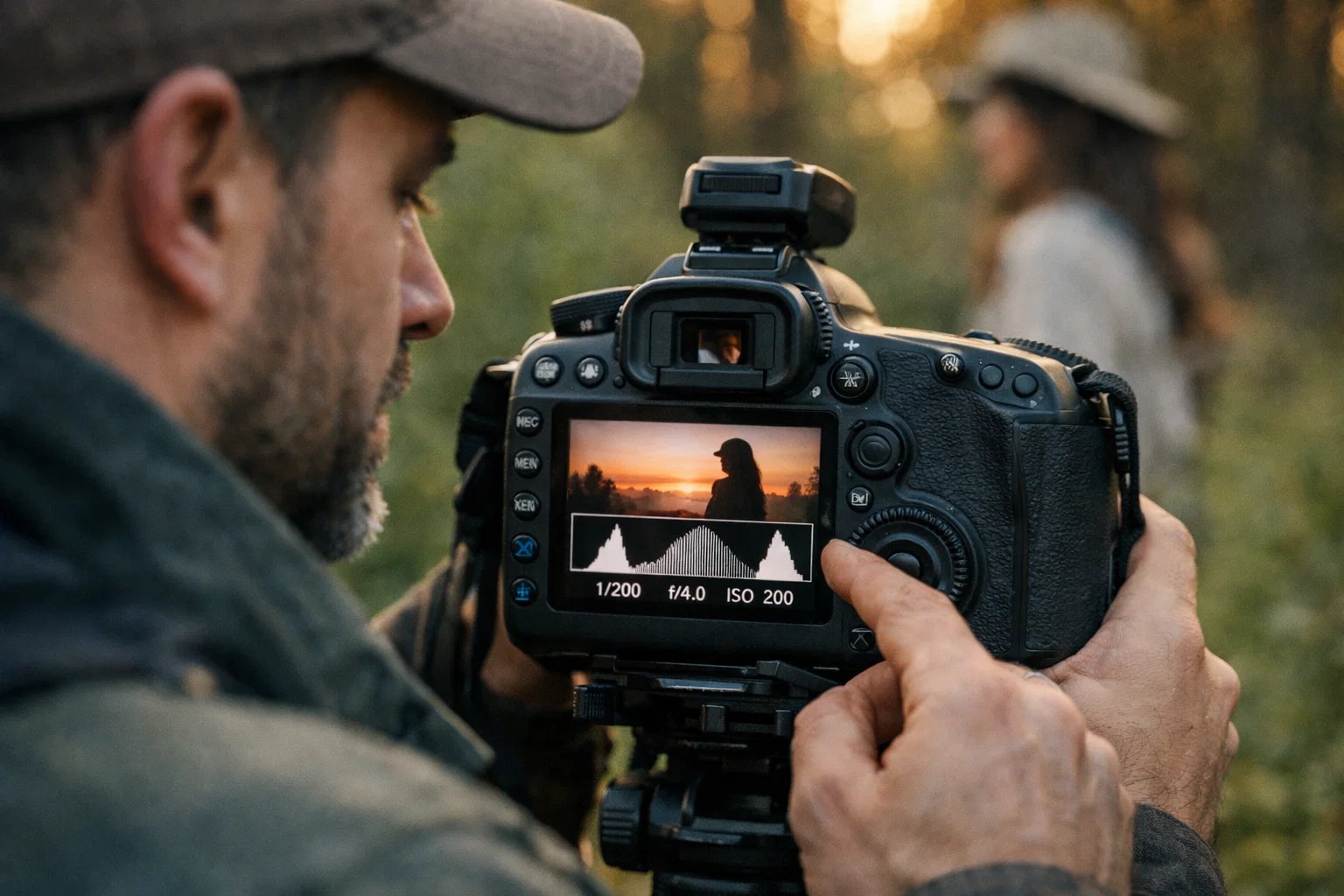 A photographer using Histogram