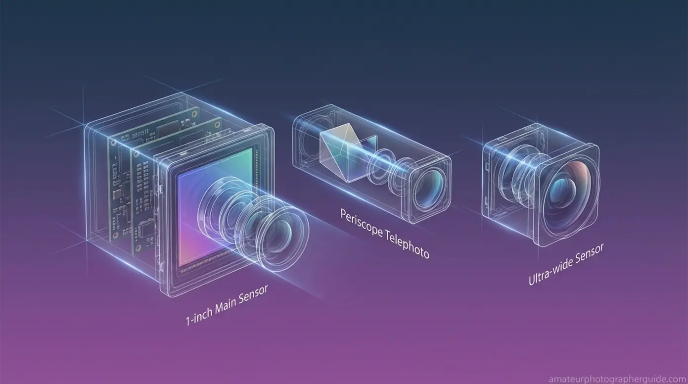 Honor Magic 8 Pro camera sensor diagram showing 200MP periscope and main sensor