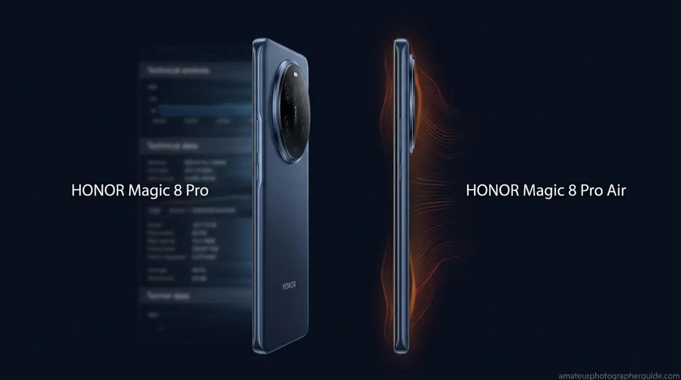 Comparison of Honor Magic 8 Pro vs Air thickness and camera bump size