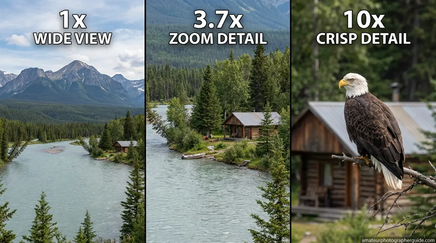 Honor Magic 8 Pro zoom test showing 1x 3.7x and 10x magnification quality