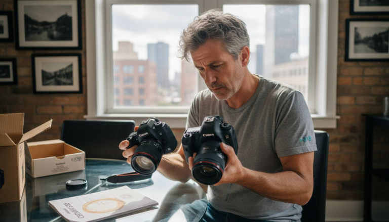 Photographer comparing different camera sensors