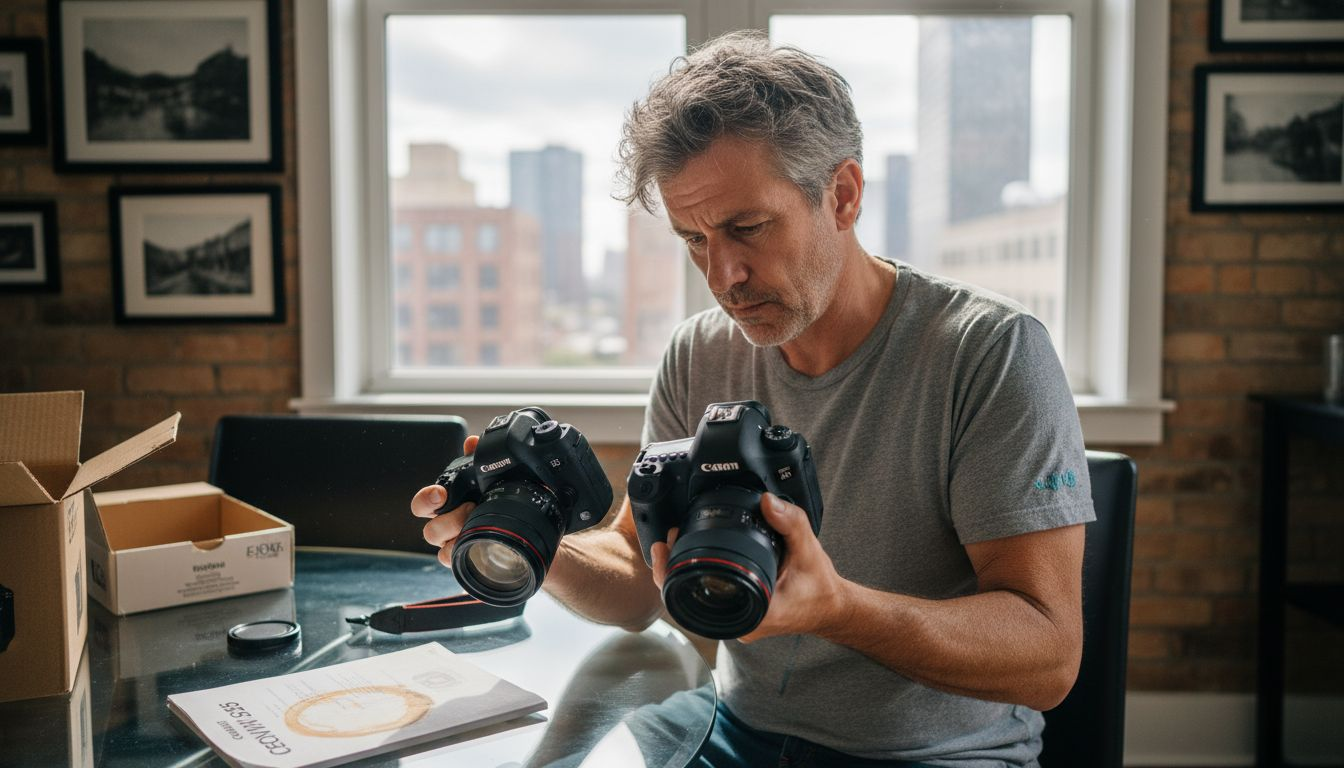 Photographer comparing different camera sensors