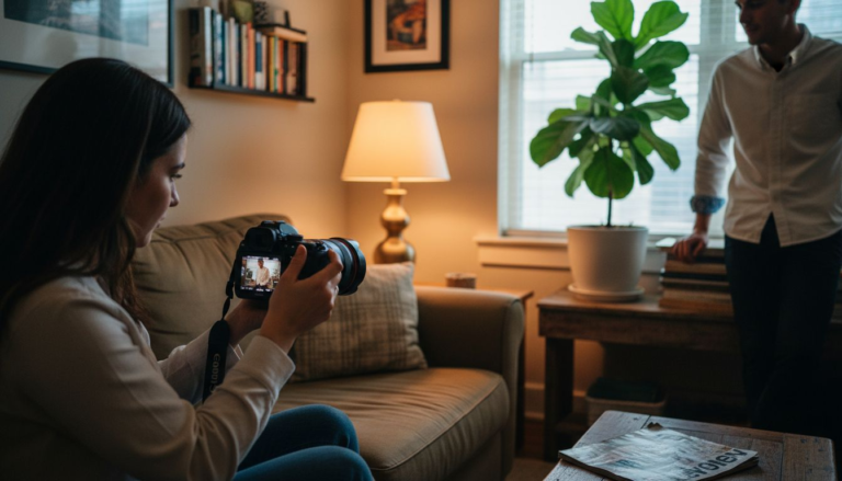 Indoor portrait with orange skin color cast