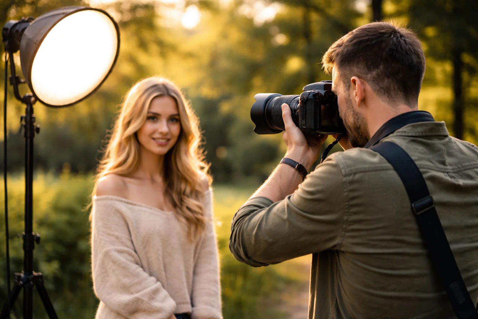 A PHOTGRAPHER DOING PORTRAIT PHTOGRAPHY OUTSIDE