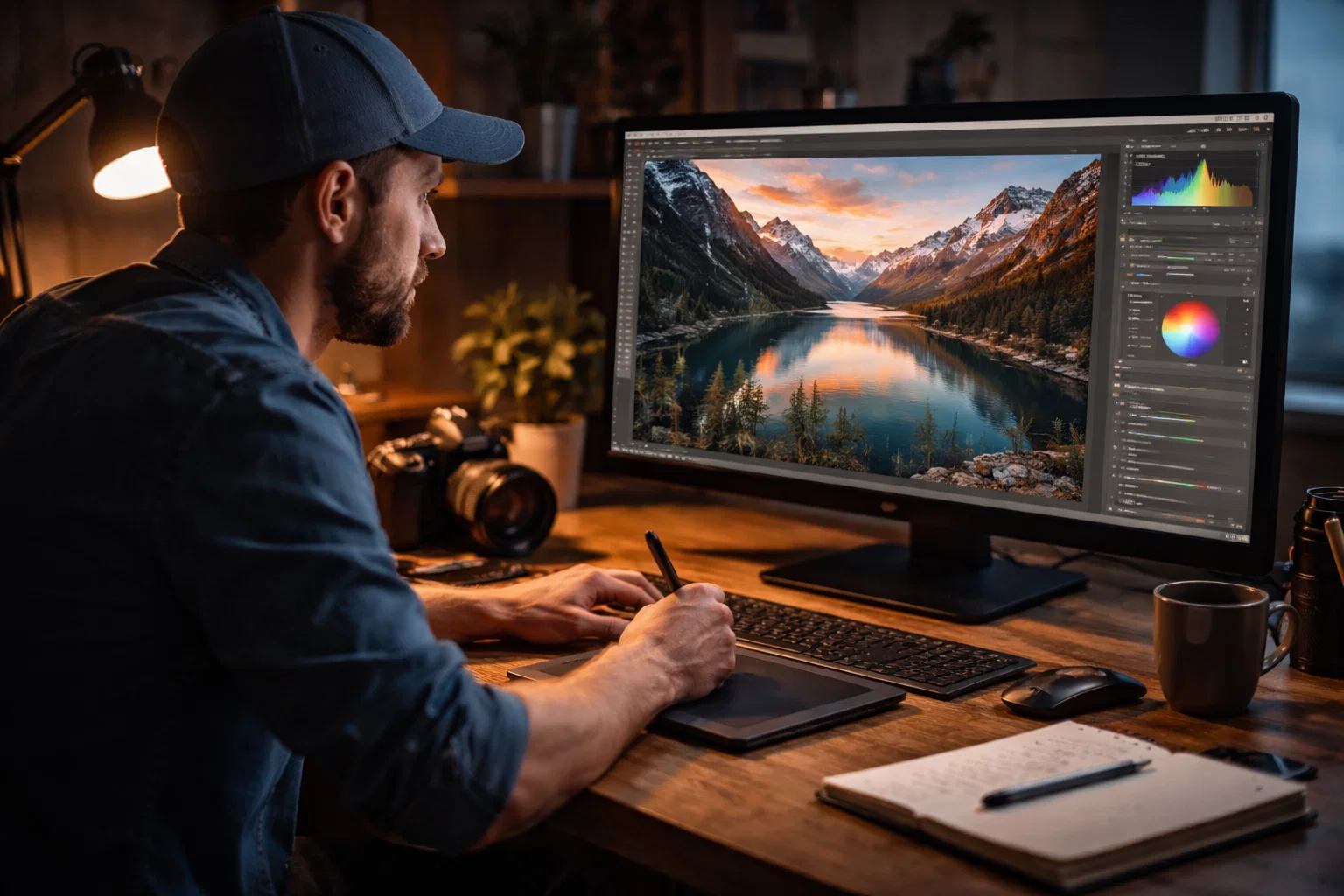 A photographer trying to edit photographs