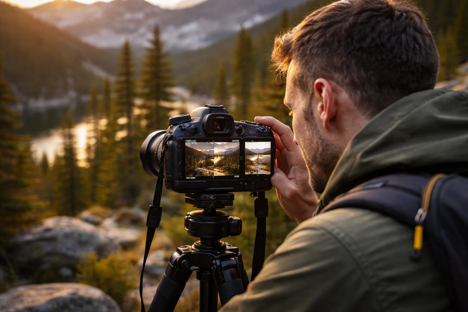 A photographer using bracketing