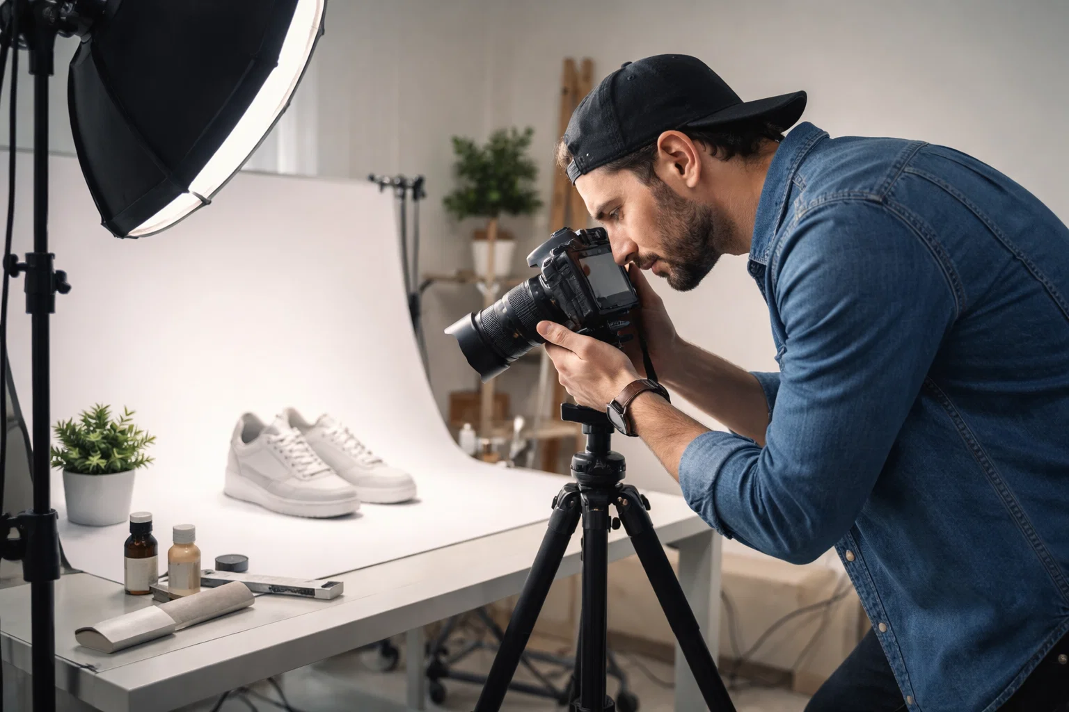 A PHOTOGRAPHER DOING PRODUCT PHOTOGRAPHY 