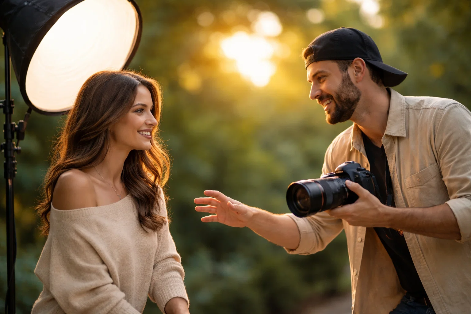 A PHOTOGRAPHER doing Portrait PHOTOGRAPHY and guiding the person having their photo taken