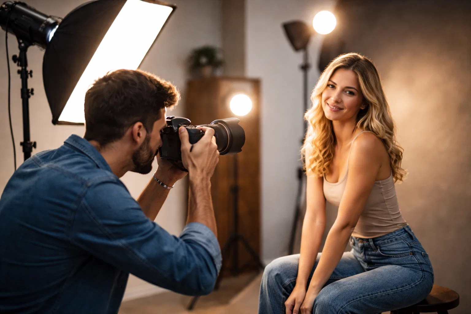 a photographer using lighting to improve photo quality