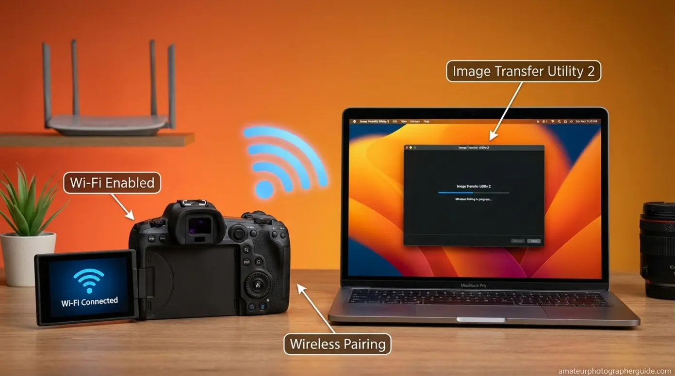 Canon camera wirelessly transferring photos to computer via Wi-Fi using Image Transfer Utility