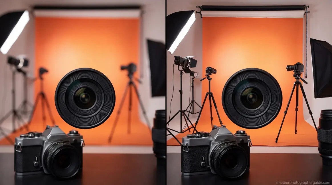 Depth of field explained: split-screen camera setup showing blurred versus razor-sharp background focus