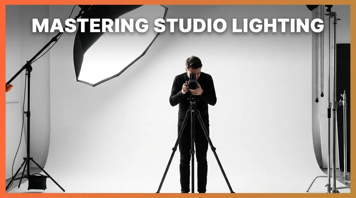 Photographer shooting high key photography in a bright white studio with softbox lighting