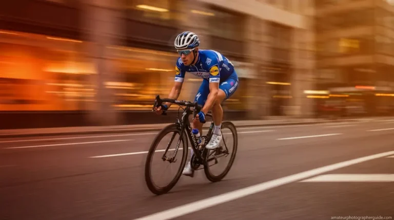 Panning photography example of cyclist sharp against beautifully blurred motion background