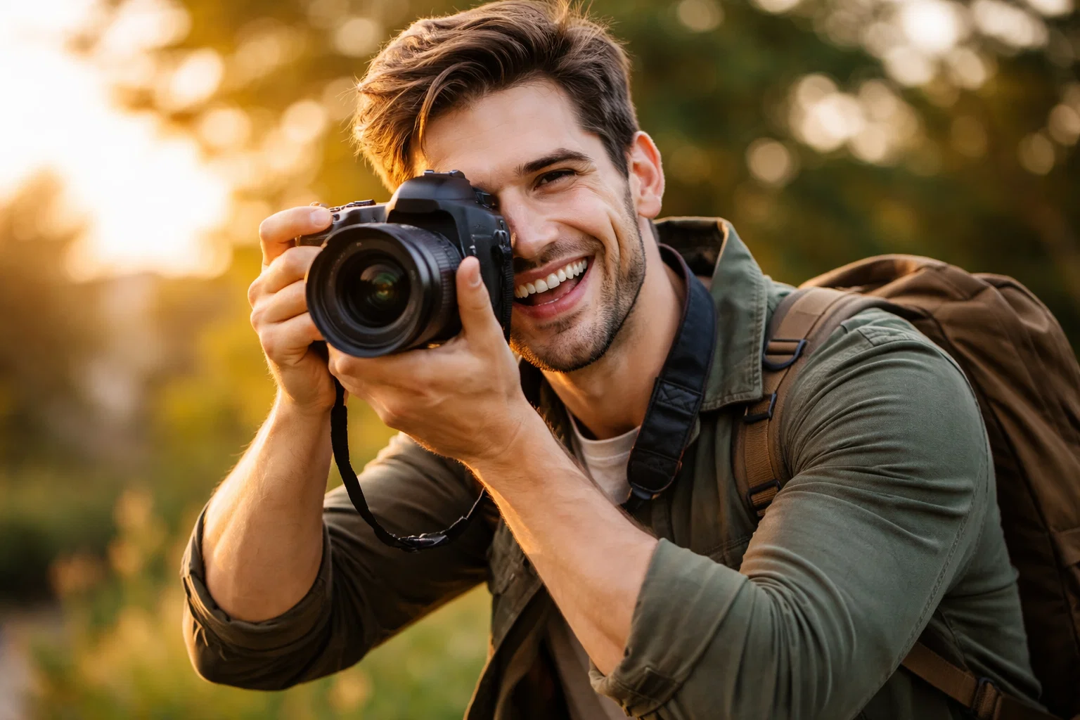 A happy photographer taking a photo