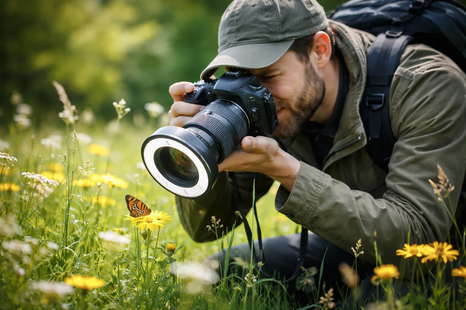 A photographer doing macro photography 
