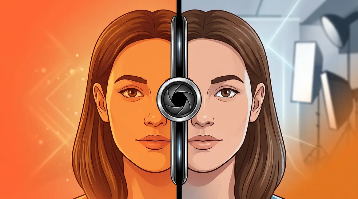 Back camera how others see you versus mirror reflection side-by-side face comparison illustration