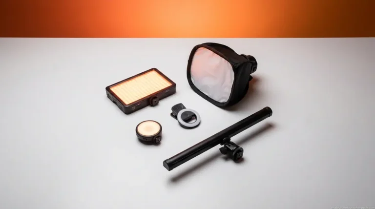 Best camera lights for video and photography arranged in a flat-lay studio comparison