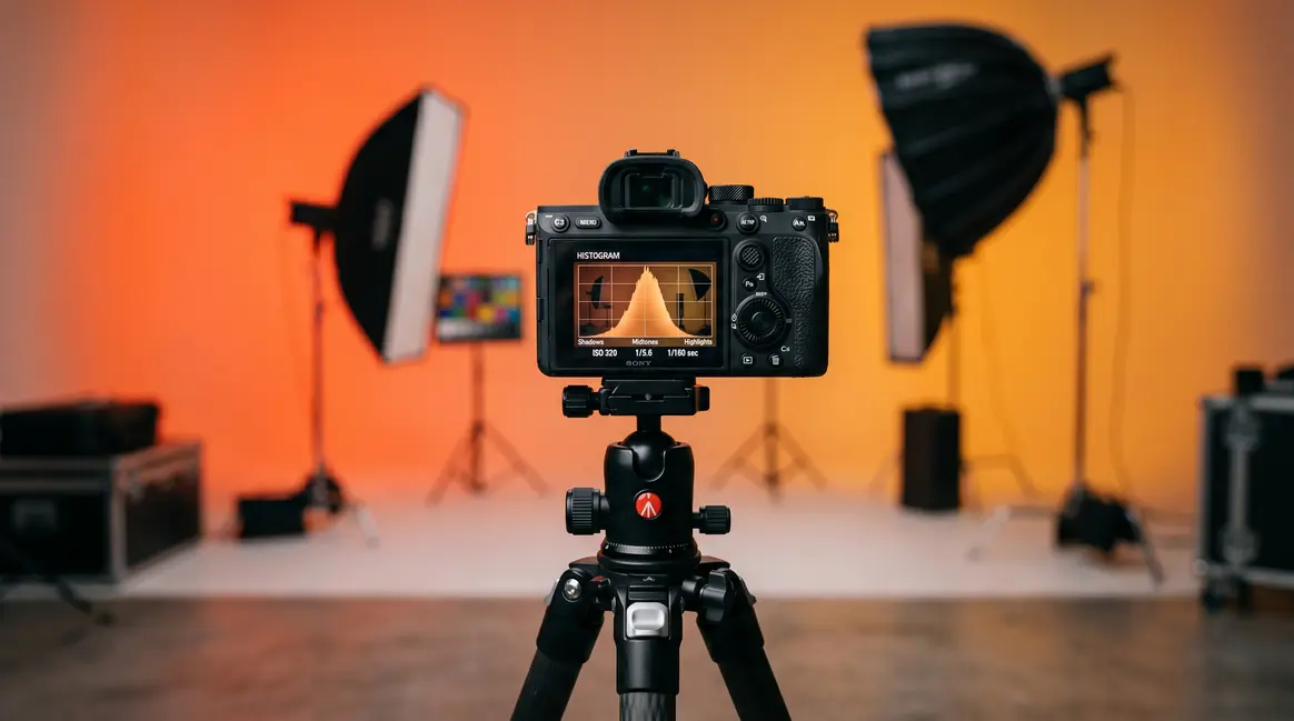 Why use a histogram in photography — camera displaying exposure histogram on rear LCD screen