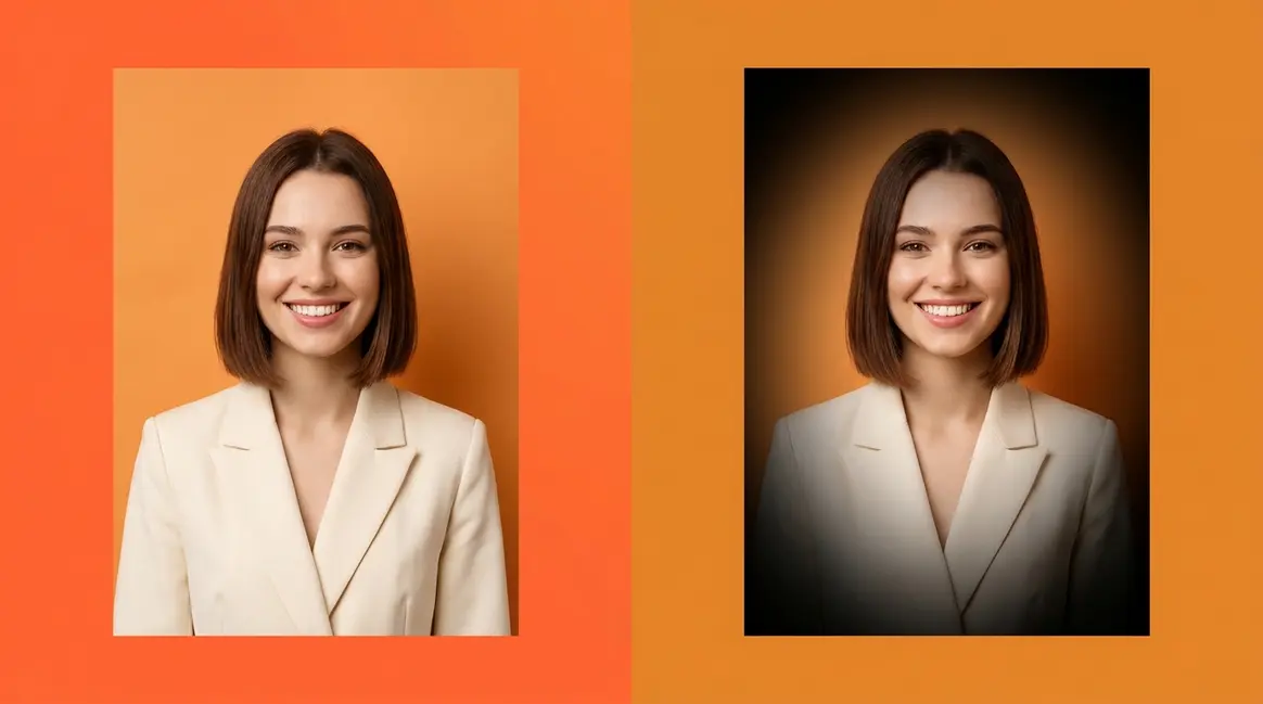 What is vignetting in photography — before and after comparison showing dark corner effect