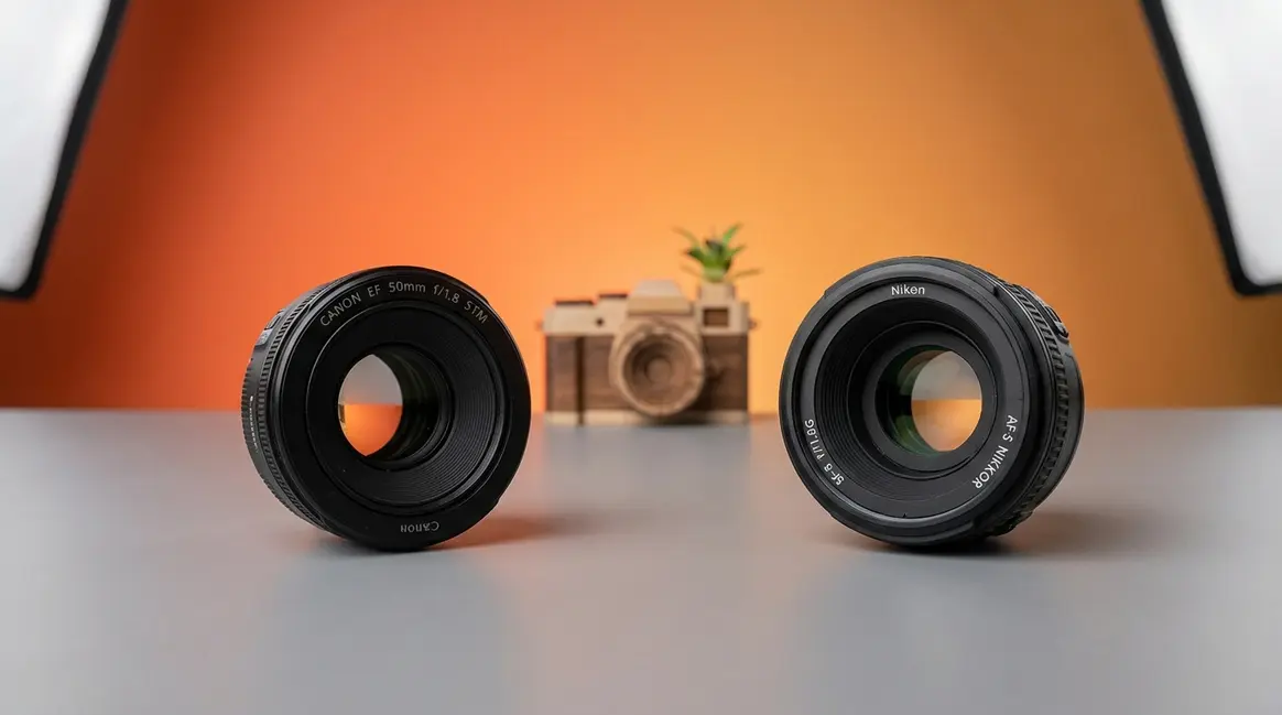 What is a fast lens — 50mm f/1.8 prime lens on gradient background for beginner photography guide