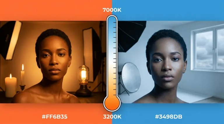 Color temperature photography comparison showing warm orange versus cool blue lighting on portrait subject