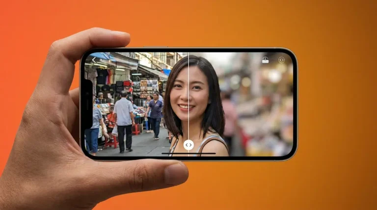 What is portrait mode shown on smartphone screen with blurred background bokeh effect comparison