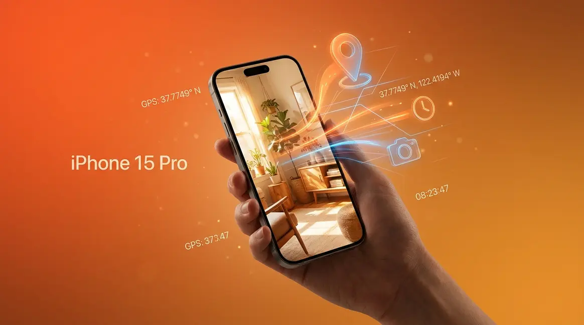 What is photo metadata — smartphone showing hidden GPS location and EXIF data embedded in a photo