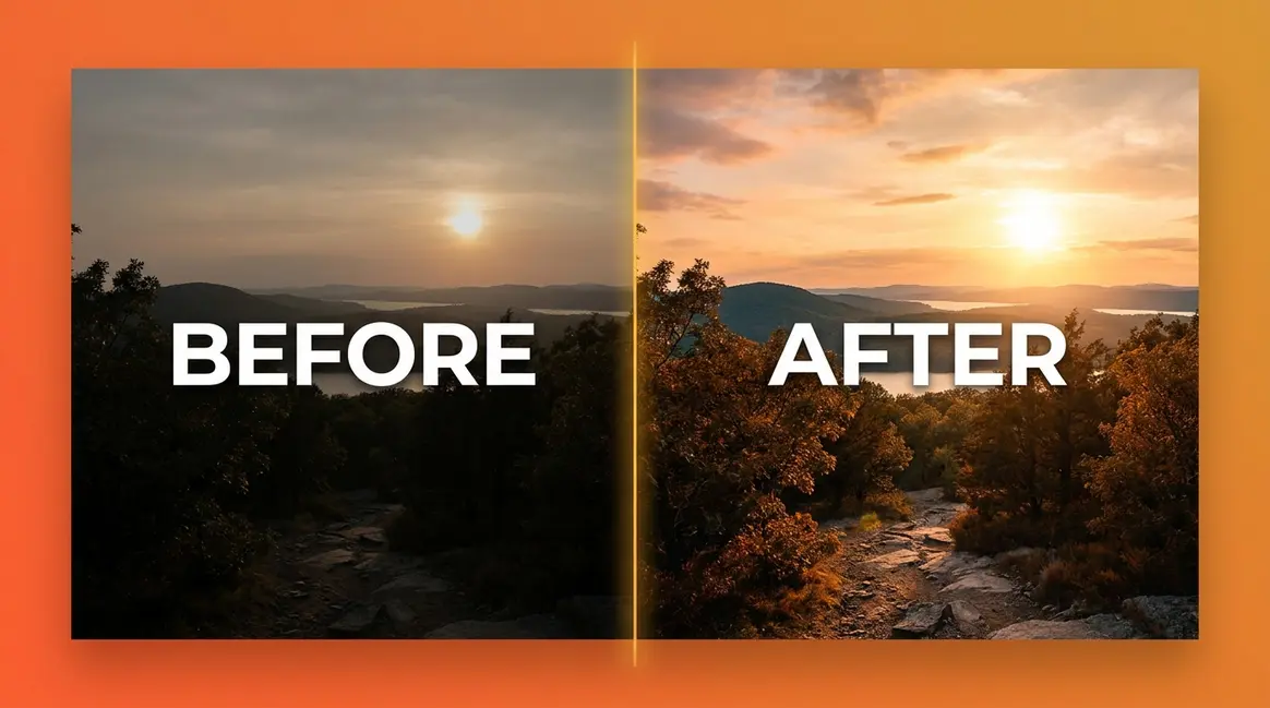 Why edit photographs — before and after comparison showing the sensor gap between flat RAW file and edited image